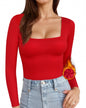 MANGOPOP Womens Square Neck T Shirts Long Sleeve Tops Fitted Tees