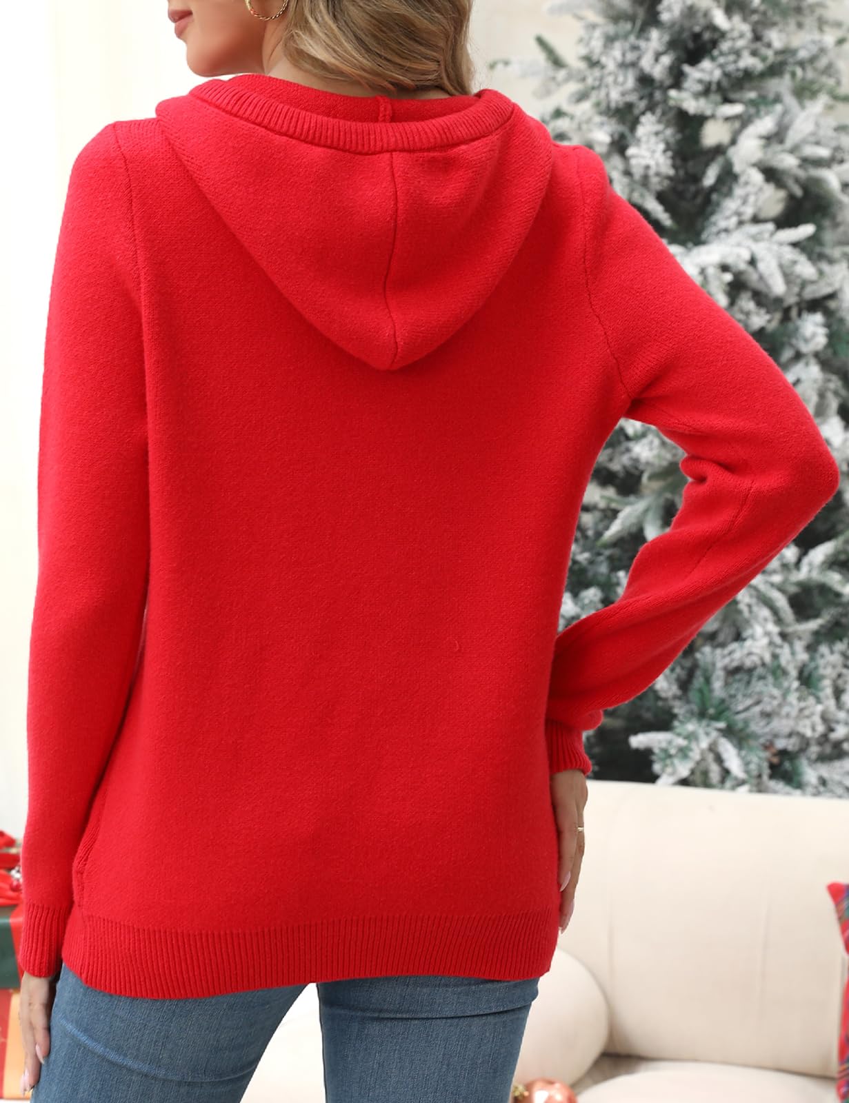 CiCiBird Women Fall Hoodies Sweater Knit V Neck Tops Oversized Fashion Pullover Casual Long Sleeve Shirts with Pockets