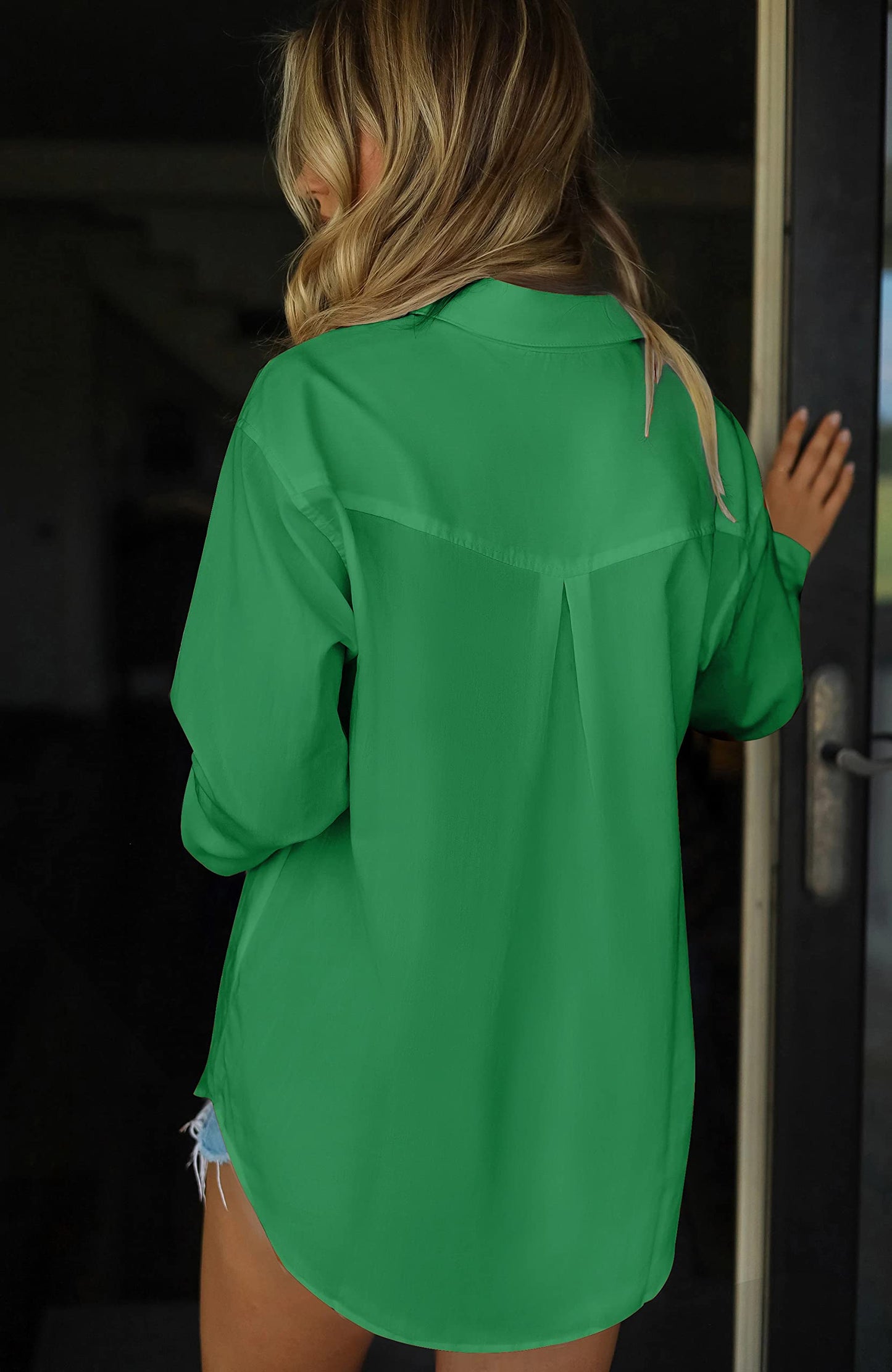 HOTOUCH Women Oversized Button Down Shirts Office Drop Shoulder Blouse Long Sleeve Boyfriend Dress Shirt with Pockets