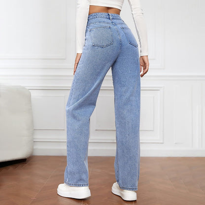 Women's Modern Straight Jeans Wide Leg Casual 2024 Boyfriend Cropped Raw Hem Denim Pants Cropped Wide-Leg Jeans