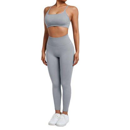 SUUKSESS Women Seamless Workout Sets Strappy Sports Bra High Waist Booty Leggings Outfits