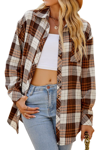 CHYRII Womens Button Down Flannel Shirts Long Sleeve Plaid Shackets Business Casual Blouse Top