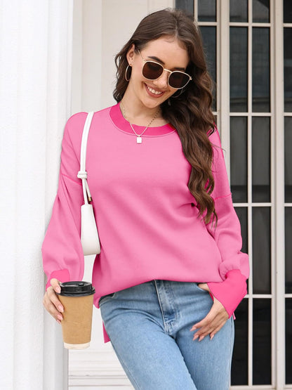 ETCYY Womens Oversized Sweaters Fall 2024 Fashion Clothes Trendy Batwing Sleeve Colorblock Striped Knit Pullover Sweater Tops