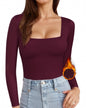 MANGOPOP Womens Square Neck T Shirts Long Sleeve Tops Fitted Tees