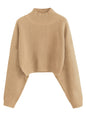ZAFUL Women's Cropped Turtleneck Sweater Lantern Sleeve Ribbed Knit Pullover Sweater Jumper