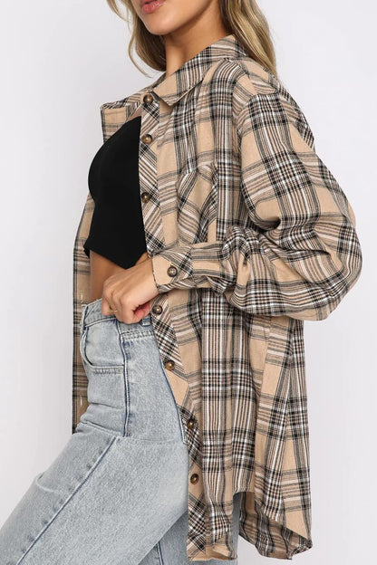 CHYRII Womens Button Down Flannel Shirts Long Sleeve Plaid Shackets Business Casual Blouse Top