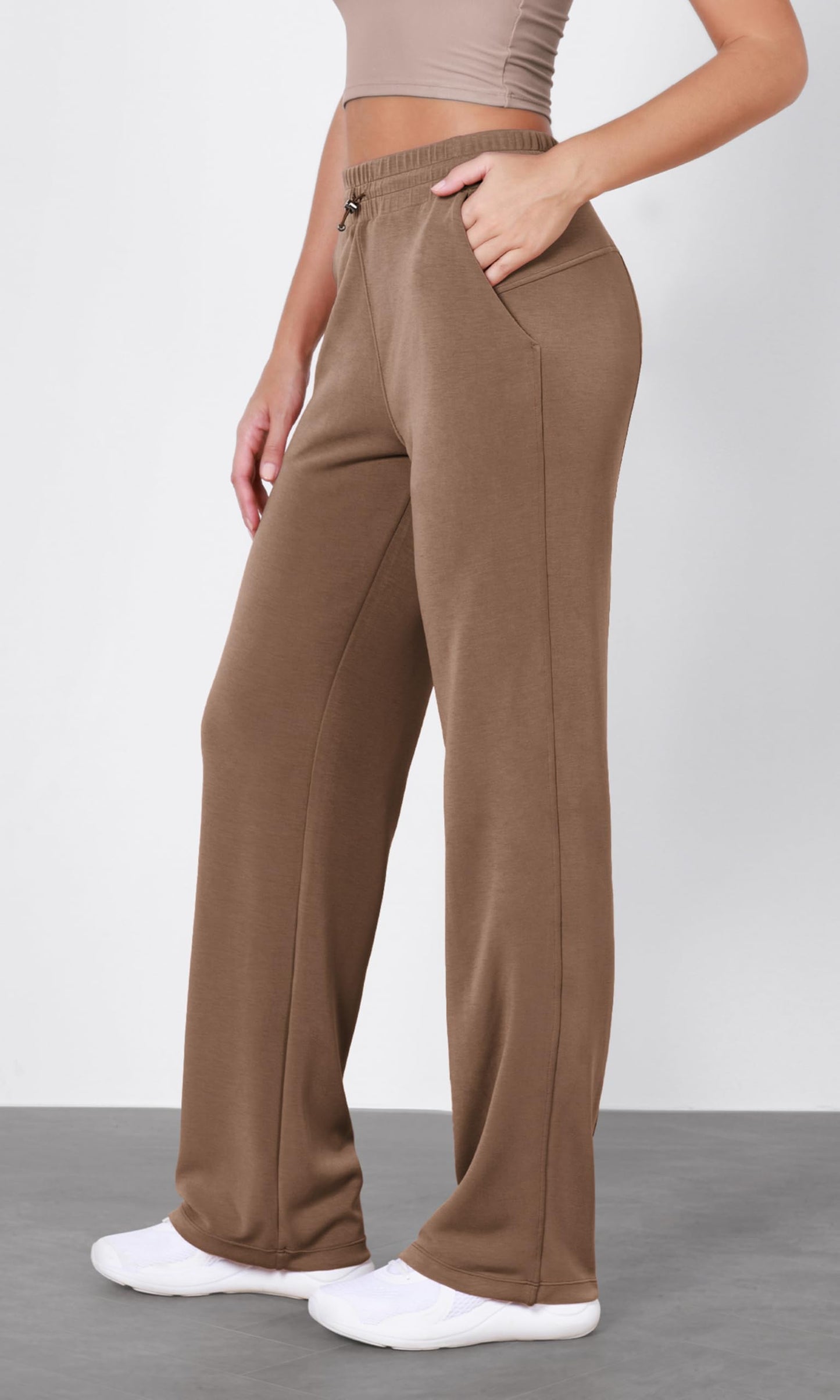 ODODOS Women's Modal Soft Wide Leg Pants with Pockets Adjustable Shockcord High Waist Casual Lounge Pants-27/29/31" Inseam