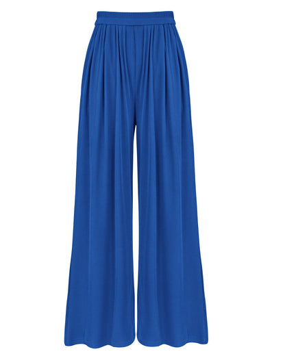BTFBM Women's Casual Wide Leg Pants Summer Fall Clothes Pleated Elastic Waist Loose Palazzo Knit Trousers with Pockets