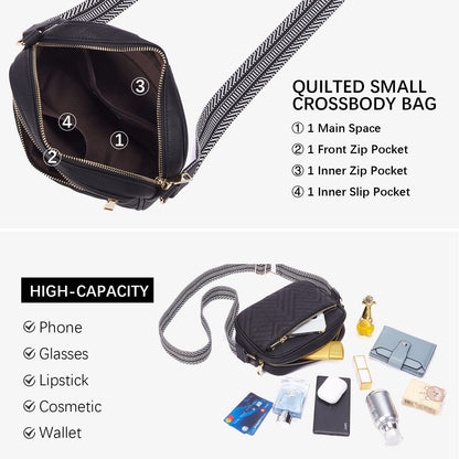 BOSTANTEN Quilted Crossbody Bags for Women Vegan Leather Purses Small Shoulder Handbags with Wide Strap
