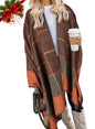 Bestshe Women's Boho Open Front Poncho Knitted Plaid Shawl Wrap Cape Tassel Cardigan Sweater
