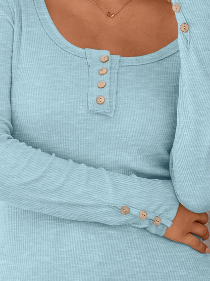 Kissfix Womens Long Sleeve Shirts Going Out Fall Clothes Casual Henley Tops Ribbed Knit Blouses Fashion Trendy Outfits
