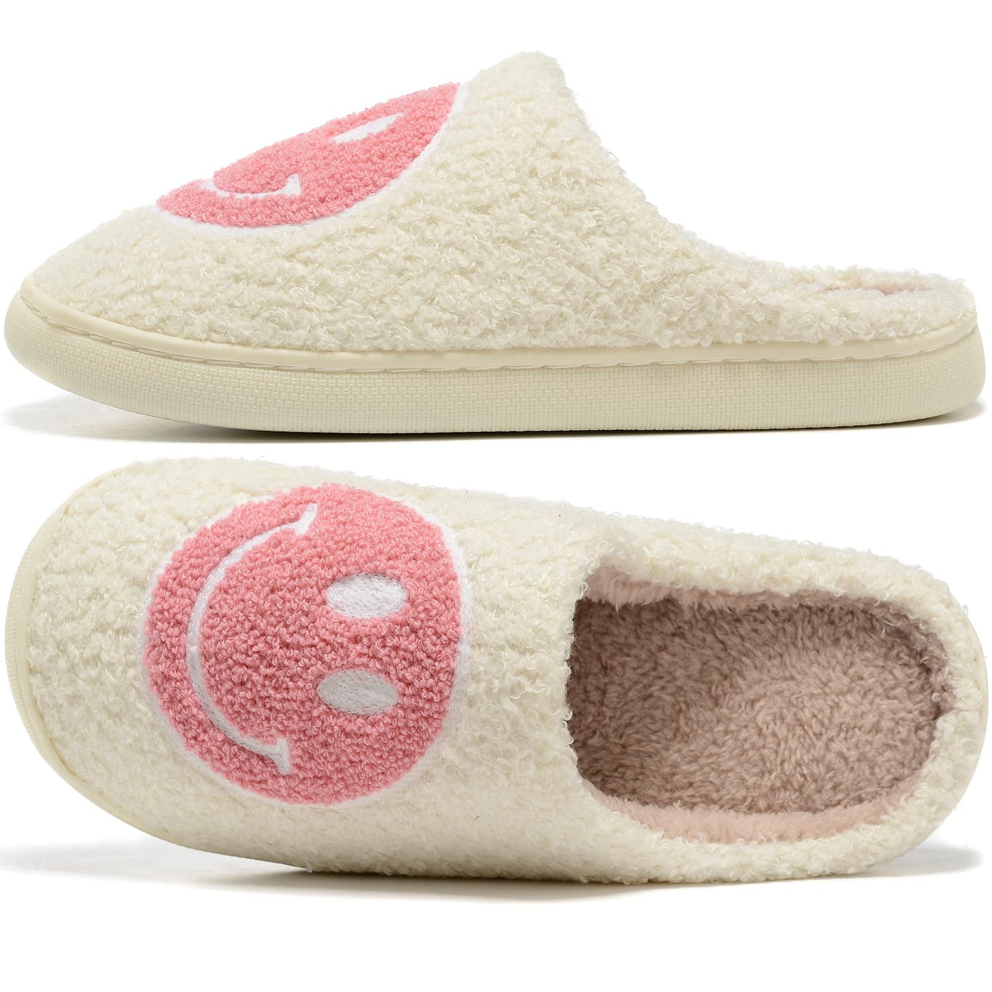 Retro Fuzzy Face Slippers for Women Men, Retro Soft Fluffy Warm Home Non-Slip Couple Style Casual Smile Face Slippers Indoor Outdoor Anti-Skid Warm Cozy Foam Slide Fuzzy Slides with Soft Memory Foam Shoes