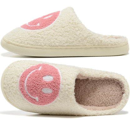 Retro Fuzzy Face Slippers for Women Men, Retro Soft Fluffy Warm Home Non-Slip Couple Style Casual Smile Face Slippers Indoor Outdoor Anti-Skid Warm Cozy Foam Slide Fuzzy Slides with Soft Memory Foam Shoes