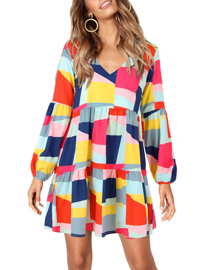 Amoretu Women Summer Tunic Dress V Neck Casual Loose Flowy Swing Shift Dress