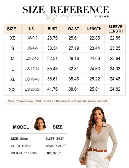 Womens Long Sleeve V Neck Polo Shirts Business Casual Collared Work Top Slim Fitted Basic 2024 Fall Shirt