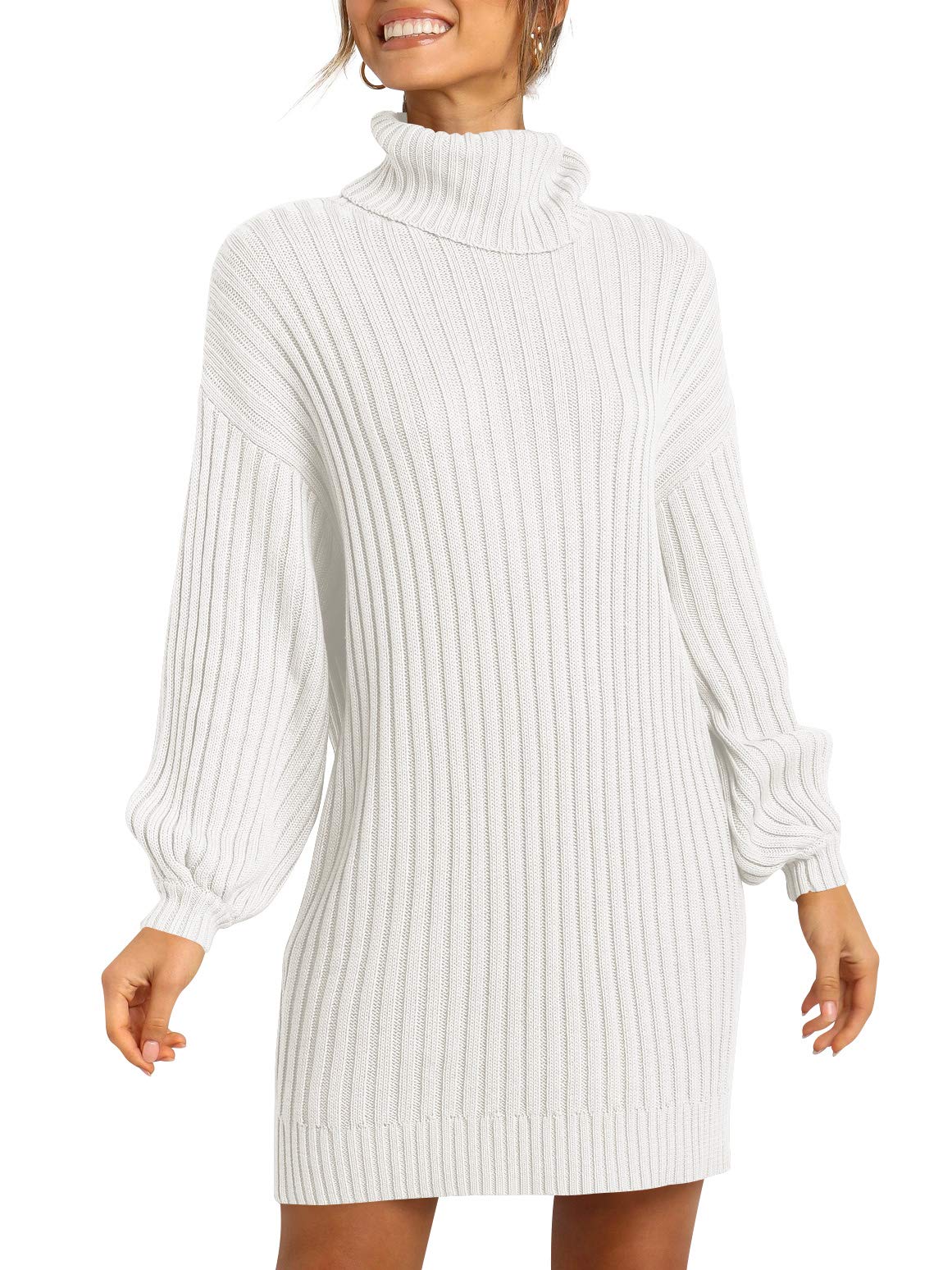 ANRABESS Women Oversized Sweater Dress Turtleneck Batwing Long Sleeve Ribbed Knit Loose 2024 Fall Winter Casual Short Dress