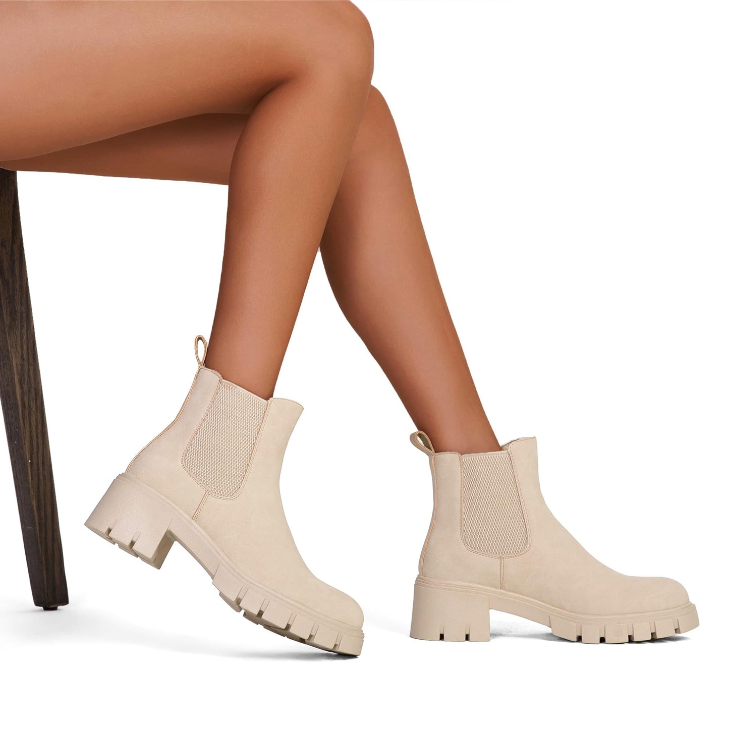 Vepose Women's 936 Chelsea Ankle Boots Platform Lug Sole Elastic Slip on Booties