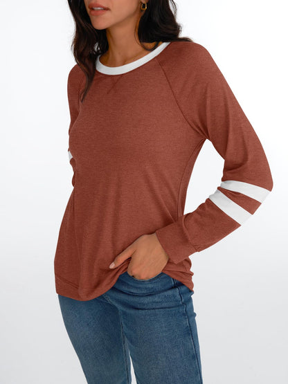 AUTOMET Womens Long Sleeve Shirts Color Block Casual Crewneck Tops Tshirt Basic Tees Fall Fashion Clothes Trendy Outfits