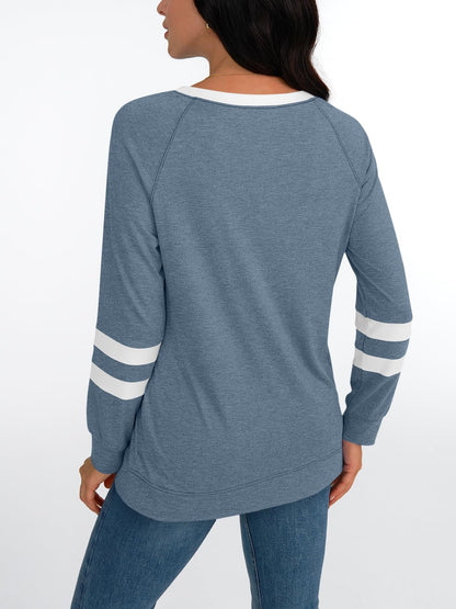 AUTOMET Womens Long Sleeve Shirts Color Block Casual Crewneck Tops Tshirt Basic Tees Fall Fashion Clothes Trendy Outfits