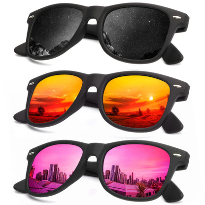 KALIYADI Polarized Sunglasses for Men and Women Matte Finish Sun glasses Color Mirror Lens UV Blocking (3 Pack)