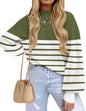ZESICA Women's Fall Fashion Turtleneck Long Sleeve Striped Ribbed Knit Loose Pullover Sweater Tops