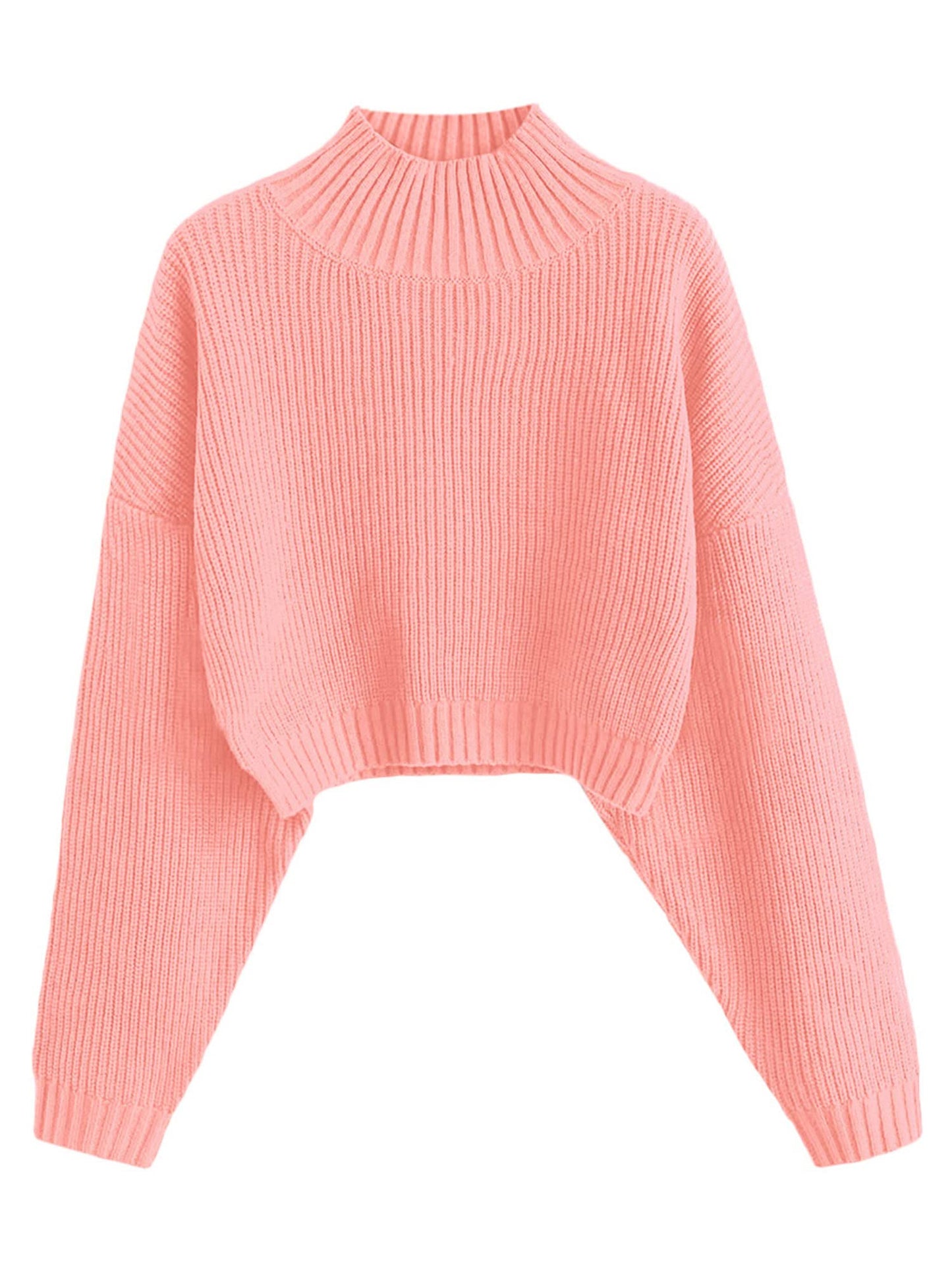 ZAFUL Women's Cropped Turtleneck Sweater Lantern Sleeve Ribbed Knit Pullover Sweater Jumper