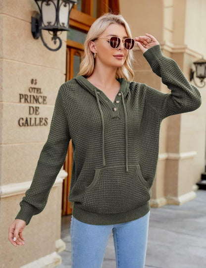 CiCiBird Women Fall Hoodies Sweater Knit V Neck Tops Oversized Fashion Pullover Casual Long Sleeve Shirts with Pockets