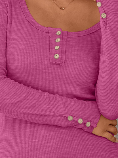 Kissfix Womens Long Sleeve Shirts Going Out Fall Clothes Casual Henley Tops Ribbed Knit Blouses Fashion Trendy Outfits