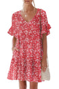 nclook Women's Summer Casual Dress Sweet & Cute V-Neck Mini Dress with Pocket Short Sleevele Ruffle Dress