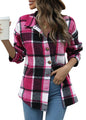 Beaully Women's Flannel Plaid Shacket Long Sleeve Button Down Shirts Jacket Coats with Side Pockets