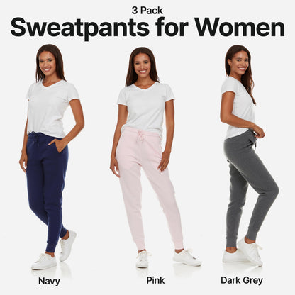 BottomLine 3 Pack Sweatpants Women, Comfortable Womens Sweatpants, Fleece Womens Joggers (Available in Plus)