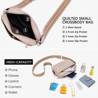 BOSTANTEN Quilted Crossbody Bags for Women Vegan Leather Purses Small Shoulder Handbags with Wide Strap