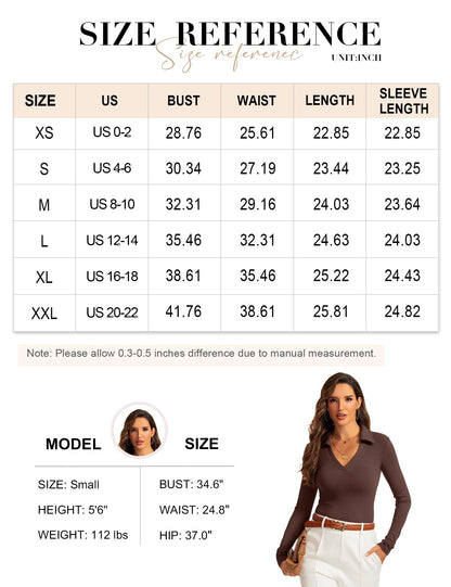 Womens Long Sleeve V Neck Polo Shirts Business Casual Collared Work Top Slim Fitted Basic 2024 Fall Shirt