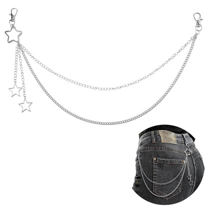 Vintage Pants Chain Chain Belts for Women, Star Jean Chain Belt with Long Tassel Layered Pocket Chain Waist Chain Body Accessories for Women Men, Rock Wallet Chain