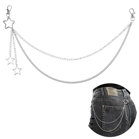 Vintage Pants Chain Chain Belts for Women, Star Jean Chain Belt with Long Tassel Layered Pocket Chain Waist Chain Body Accessories for Women Men, Rock Wallet Chain