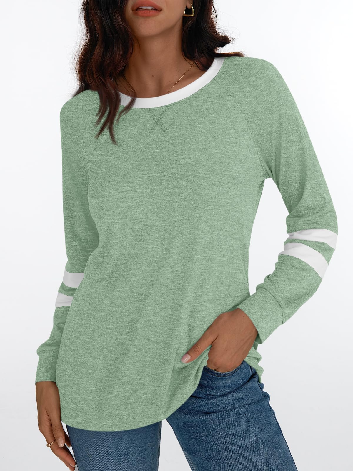 AUTOMET Womens Long Sleeve Shirts Color Block Casual Crewneck Tops Tshirt Basic Tees Fall Fashion Clothes Trendy Outfits
