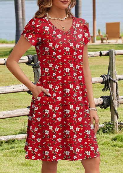 HOTOUCH Womens Summer Floral V Neck Dresses Beach Casual Short Sleeve T Shirt Dresses Swing Sundresses with Pockets 2025