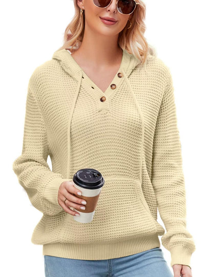 CiCiBird Women Fall Hoodies Sweater Knit V Neck Tops Oversized Fashion Pullover Casual Long Sleeve Shirts with Pockets