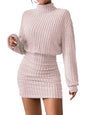 Women's Pullover Sweater Dress Long Lantern Sleeve Turtle Neck Cute Ribbed Knit Bodycon Mini Short Dress 2024 Fall