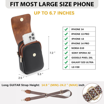 BOSTANTEN Small Crossbody Bags for Women Trendy Leather Phone Wallet Purses Handbags Adjustable Guitar Strap