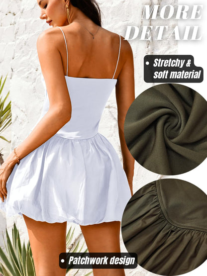Bubble Corset Dress, Drop Waist Sexy Spaghetti Strap, Going Out Birthday, Square Neck Mini Dresses for Women
