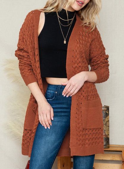 Dokotoo Women's 2024 Fashion Casual Open Front Long Sleeve Chunky Cable Knit Cardigans Sweaters Outerwear Coats with Pockets