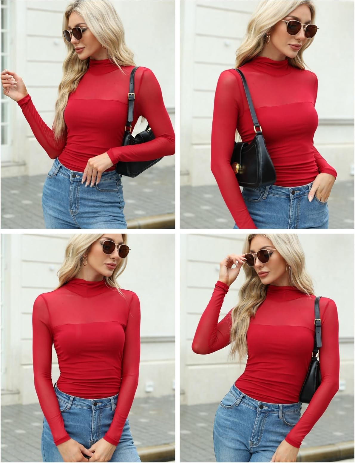 Zeagoo Women's Sexy Mock Turtle Neck Long Sleeve Tops Sheer Mesh Ruched Trendy Going Out Shirts Blouse