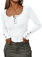 Kissfix Womens Long Sleeve Shirts Going Out Fall Clothes Casual Henley Tops Ribbed Knit Blouses Fashion Trendy Outfits