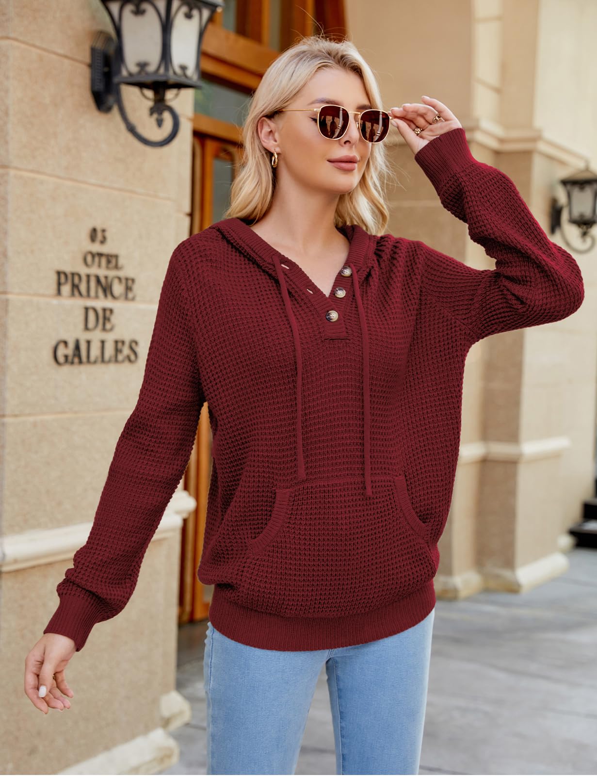 CiCiBird Women Fall Hoodies Sweater Knit V Neck Tops Oversized Fashion Pullover Casual Long Sleeve Shirts with Pockets