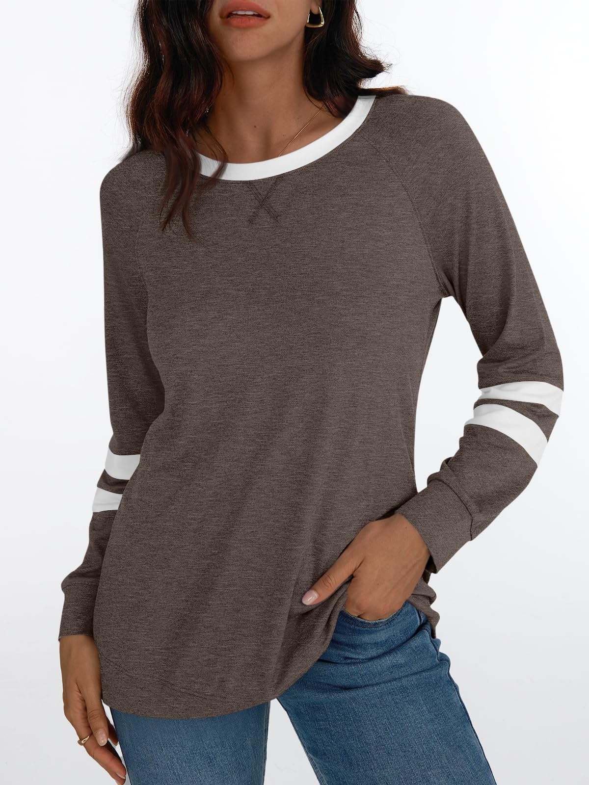 AUTOMET Womens Long Sleeve Shirts Color Block Casual Crewneck Tops Tshirt Basic Tees Fall Fashion Clothes Trendy Outfits