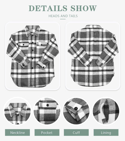 Beaully Women's Flannel Plaid Shacket Long Sleeve Button Down Shirts Jacket Coats with Side Pockets