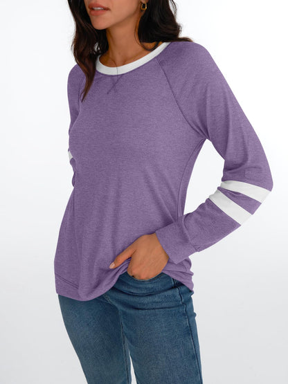 AUTOMET Womens Long Sleeve Shirts Color Block Casual Crewneck Tops Tshirt Basic Tees Fall Fashion Clothes Trendy Outfits
