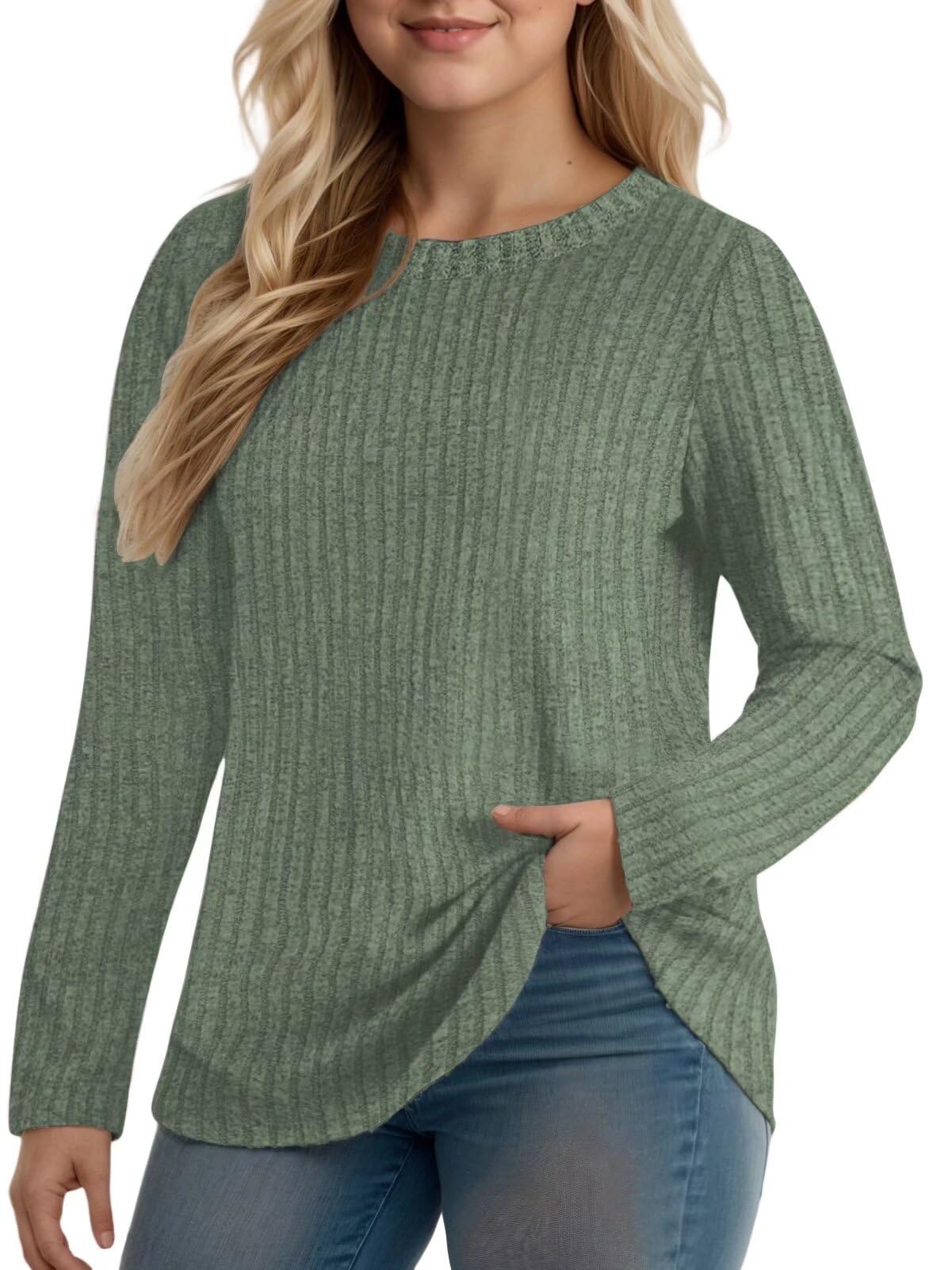 DOLNINE Women's Plus-Size-Tops Long Sleeve Comfy Crewneck Shirts Lightweight Casual Loose Fit Sweatshirts Tunics XL-5XL