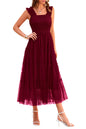 PRETTYGARDEN Women's 2024 Summer Midi Dress Casual Sleeveless Smocked Ruffle Tulle Flowy Party Wedding Guest Sundress